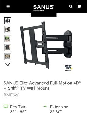 SANUS Elite Advanced Full-Motion 4D° + Shift™ TV Wall Mount BMF522